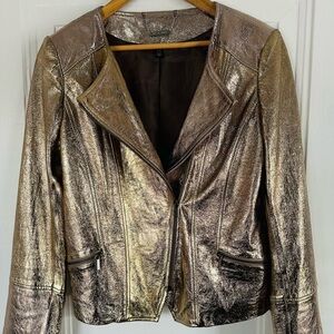 White House Black Market Metallic Gold Leather Jacket